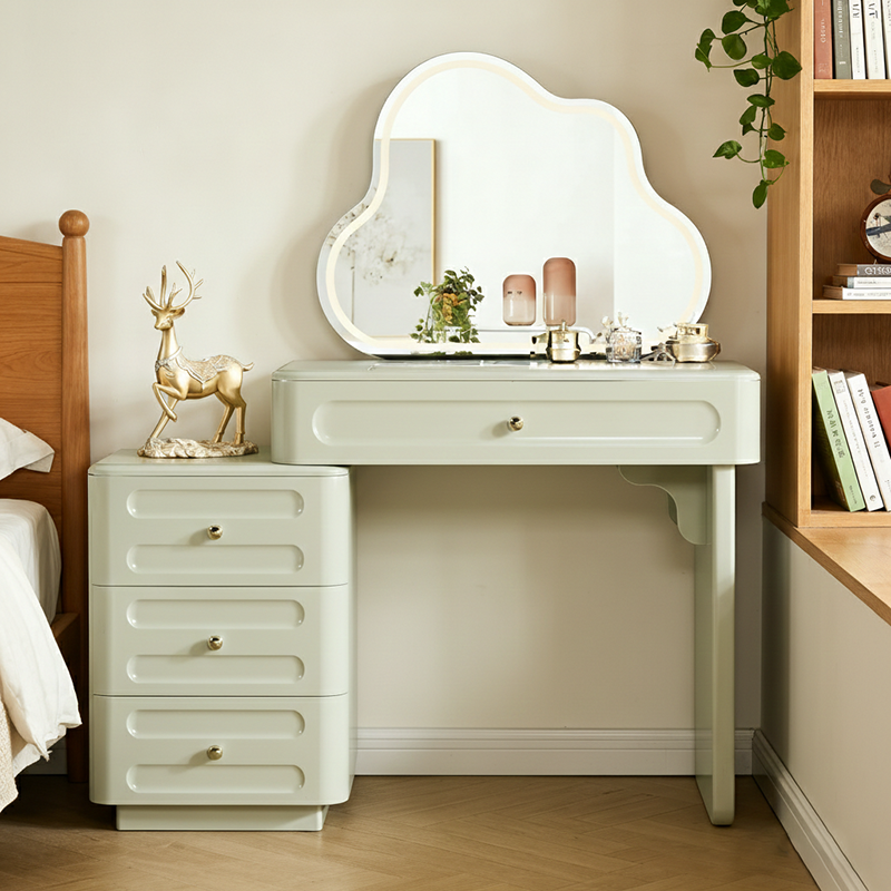 Expandable Modern Vanity Desk With 3-Drawer Cabinet - MDF & Solid Particle Board Minimalist Makeup Vanity With Storage For Bedroom Cuvalon