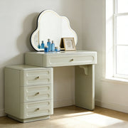 Expandable Modern Vanity Desk With 3-Drawer Cabinet - MDF & Solid Particle Board Minimalist Makeup Vanity With Storage For Bedroom Cuvalon