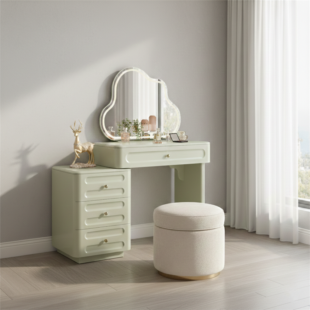 Expandable Modern Vanity Desk With 3-Drawer Cabinet - MDF & Solid Particle Board Minimalist Makeup Vanity With Storage For Bedroom Cuvalon