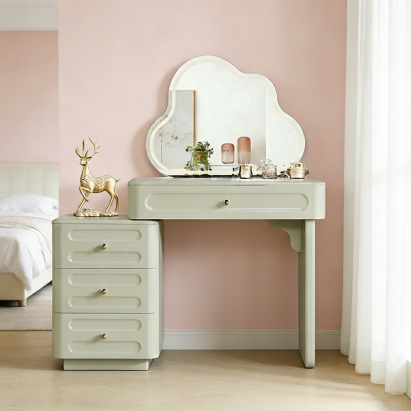 Expandable Modern Vanity Desk With 3-Drawer Cabinet - MDF & Solid Particle Board Minimalist Makeup Vanity With Storage For Bedroom Cuvalon