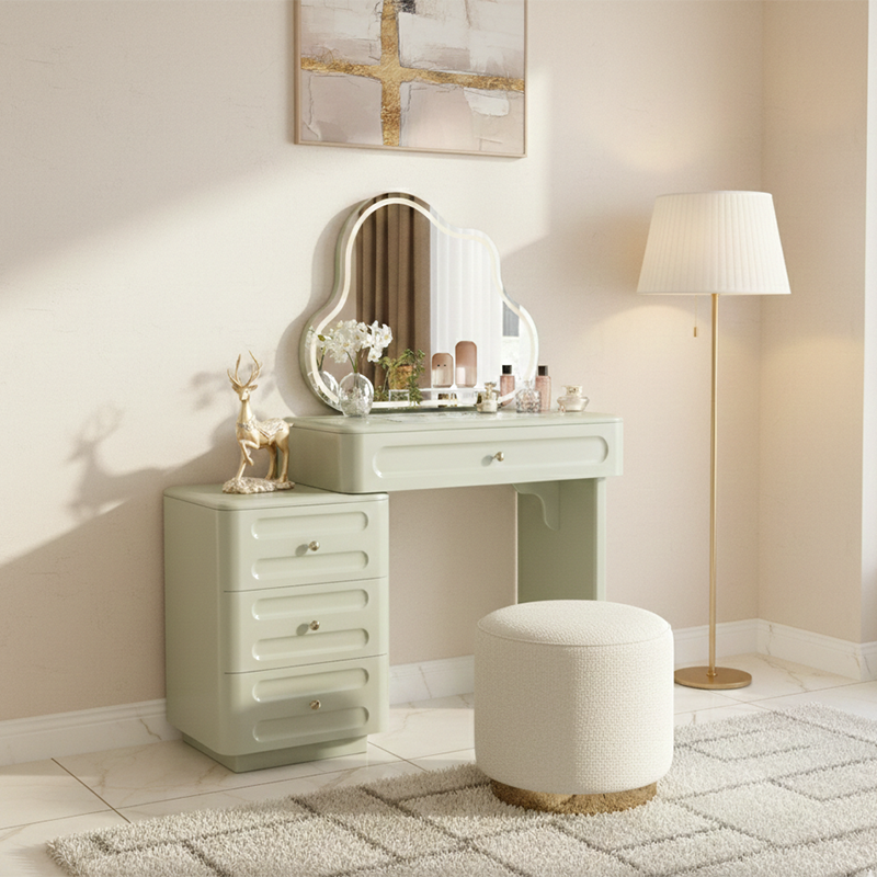 Expandable Modern Vanity Desk With 3-Drawer Cabinet - MDF & Solid Particle Board Minimalist Makeup Vanity With Storage For Bedroom Cuvalon