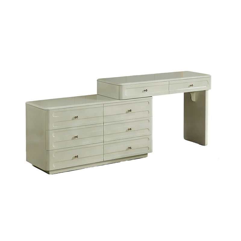 Space-Saving Expandable Dressing Table With Storage - Modern Minimalist MDF & Solid Particle Board Makeup Vanity With 8 Drawers For Bedroom Cuvalon