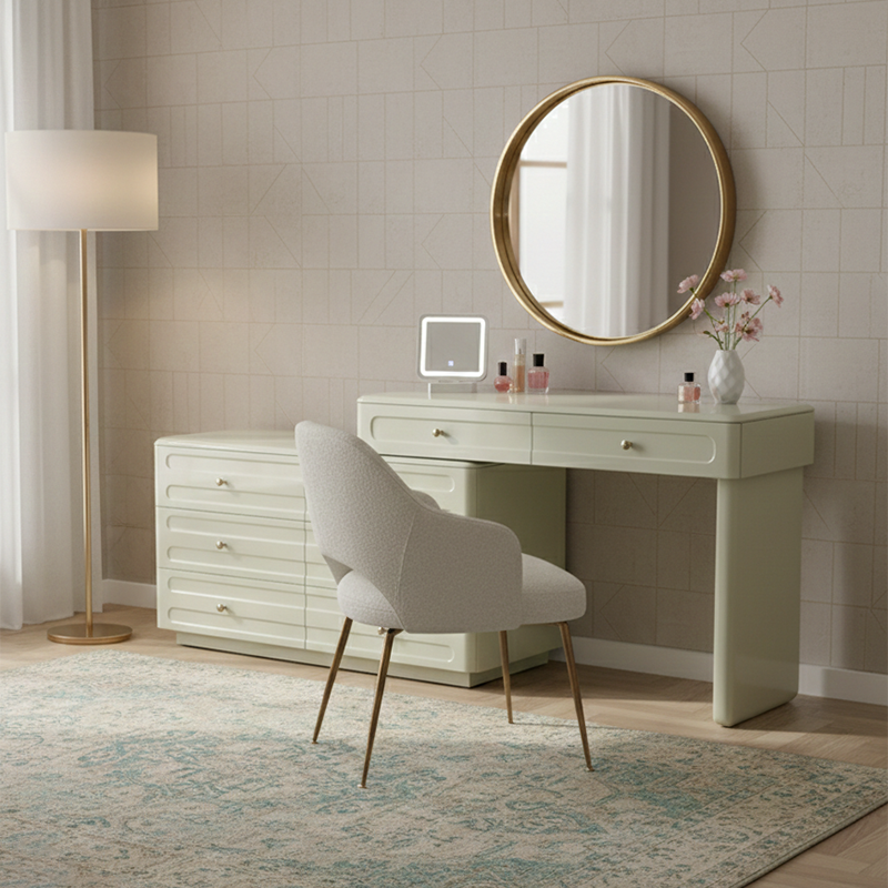 Space-Saving Expandable Dressing Table With Storage - Modern Minimalist MDF & Solid Particle Board Makeup Vanity With 8 Drawers For Bedroom Cuvalon