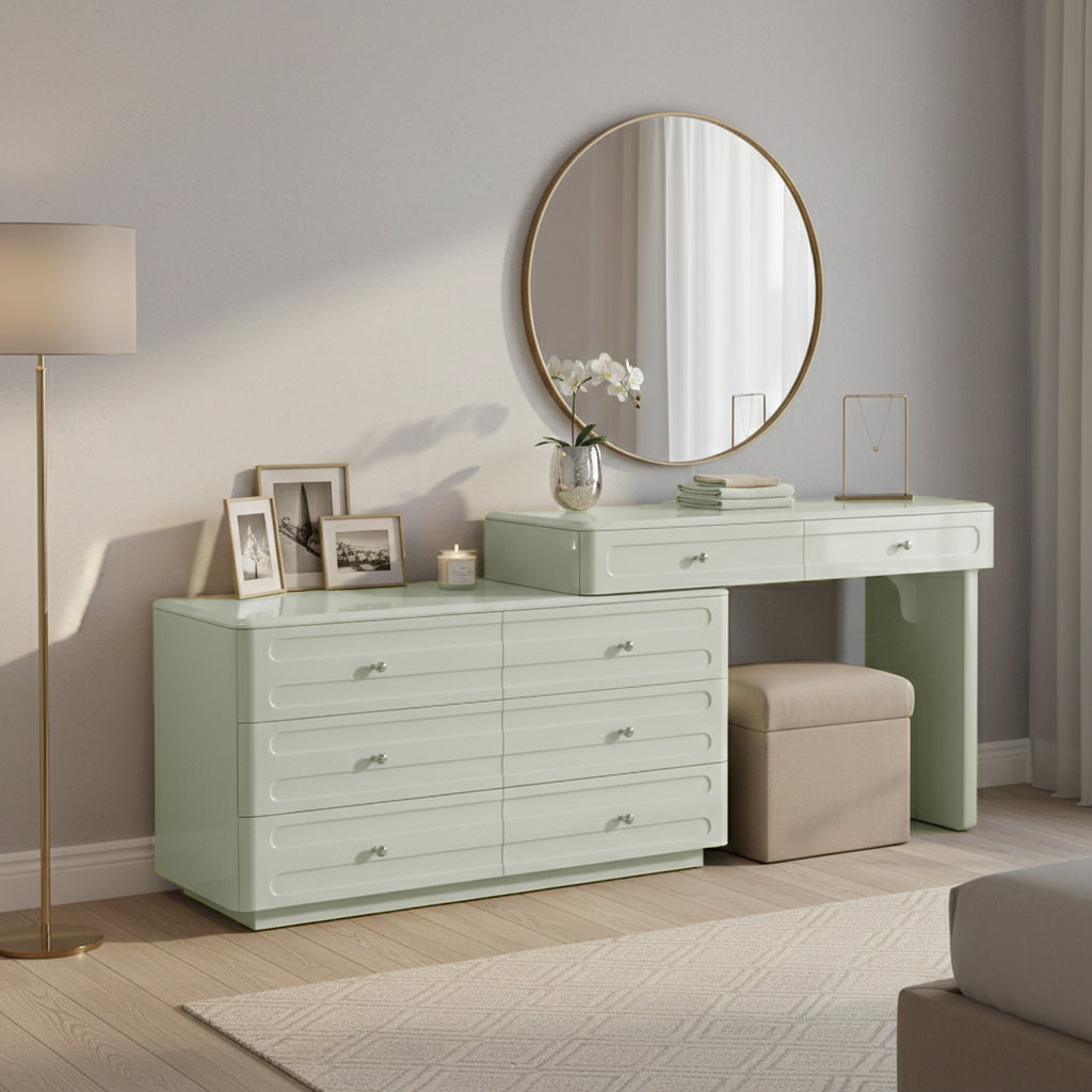 Space-Saving Expandable Dressing Table With Storage - Modern Minimalist MDF & Solid Particle Board Makeup Vanity With 8 Drawers For Bedroom Cuvalon