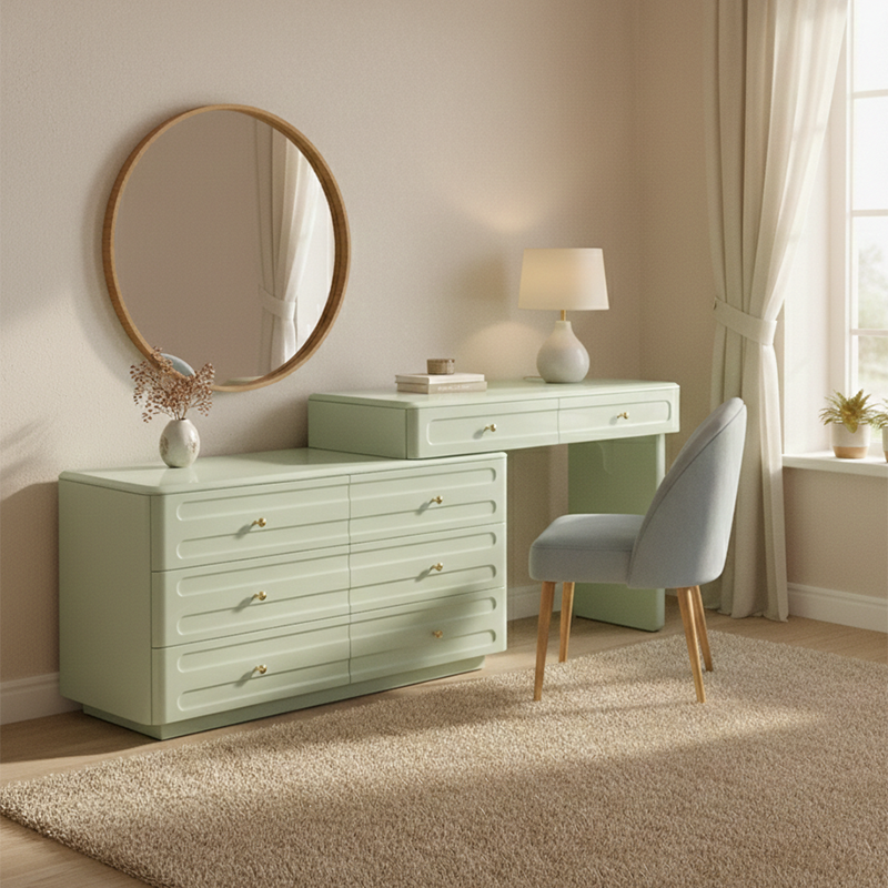 Space-Saving Expandable Dressing Table With Storage - Modern Minimalist MDF & Solid Particle Board Makeup Vanity With 8 Drawers For Bedroom Cuvalon