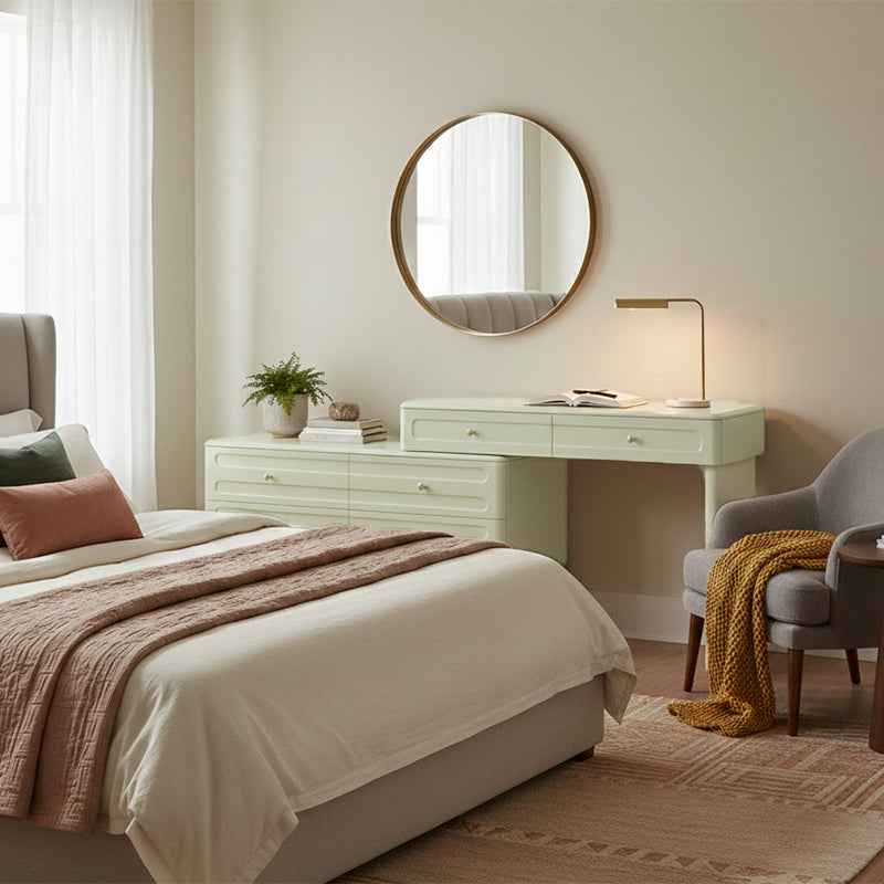 Space-Saving Expandable Dressing Table With Storage - Modern Minimalist MDF & Solid Particle Board Makeup Vanity With 8 Drawers For Bedroom Cuvalon