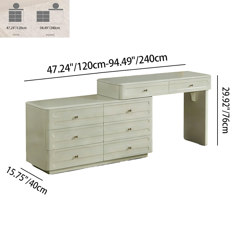 Space-Saving Expandable Dressing Table With Storage - Modern Minimalist MDF & Solid Particle Board Makeup Vanity With 8 Drawers For Bedroom Cuvalon