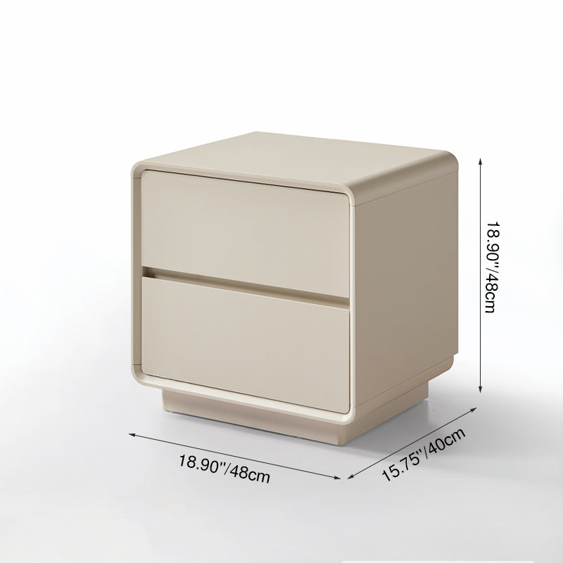 Modern Minimalist MDF Cream White Nightstand 2-Drawer - Rounded Edge Bedside Storage Cabinet With Hidden Handle For Bedroom Cuvalon