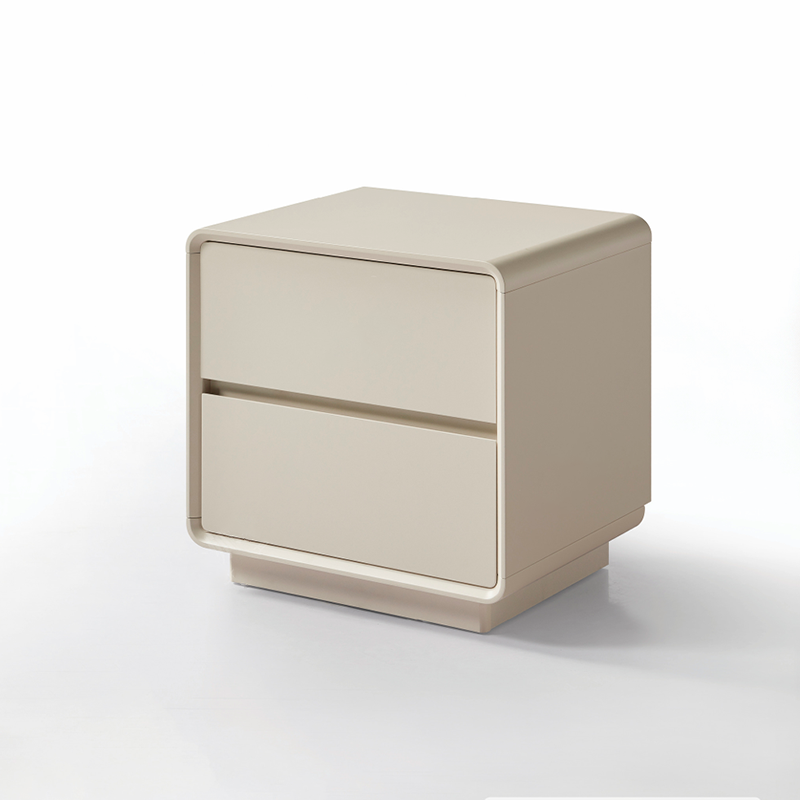 Modern Minimalist MDF Cream White Nightstand 2-Drawer - Rounded Edge Bedside Storage Cabinet With Hidden Handle For Bedroom Cuvalon