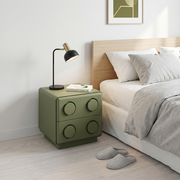 Contemporary Creative MDF Nightstand - Block-Inspired 2-Drawer Bedside Storage Cabinet With Rounded Edges & Built-in Knob Handles For Bedroom Cuvalon
