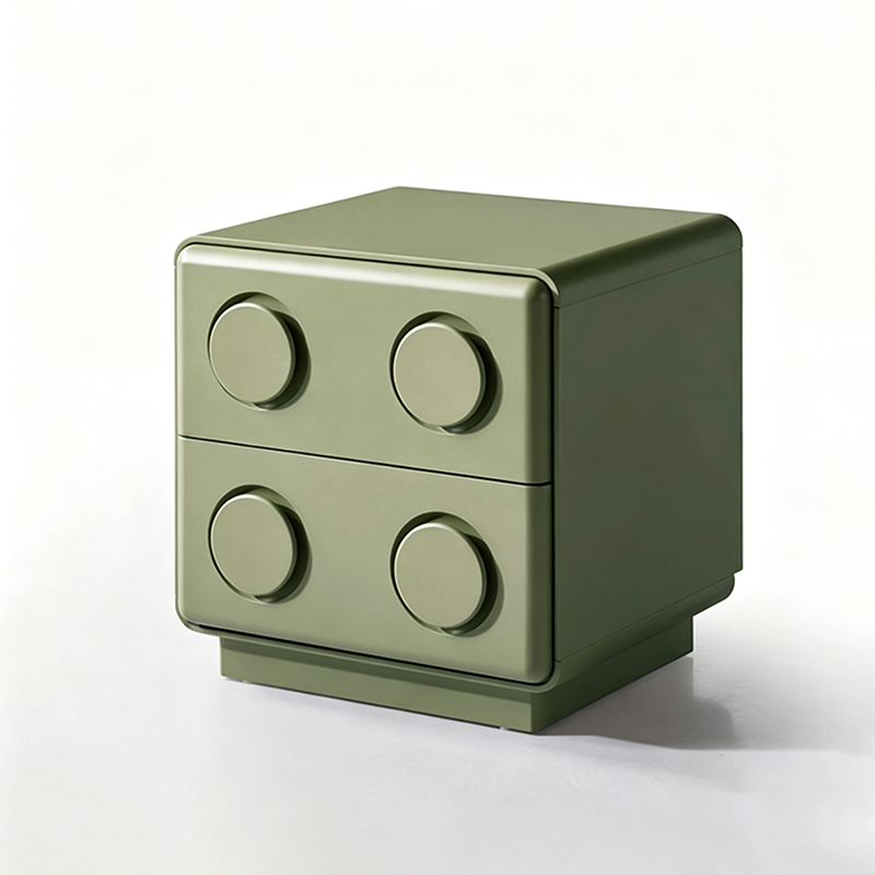 Contemporary Creative MDF Nightstand - Block-Inspired 2-Drawer Bedside Storage Cabinet With Rounded Edges & Built-in Knob Handles For Bedroom Cuvalon