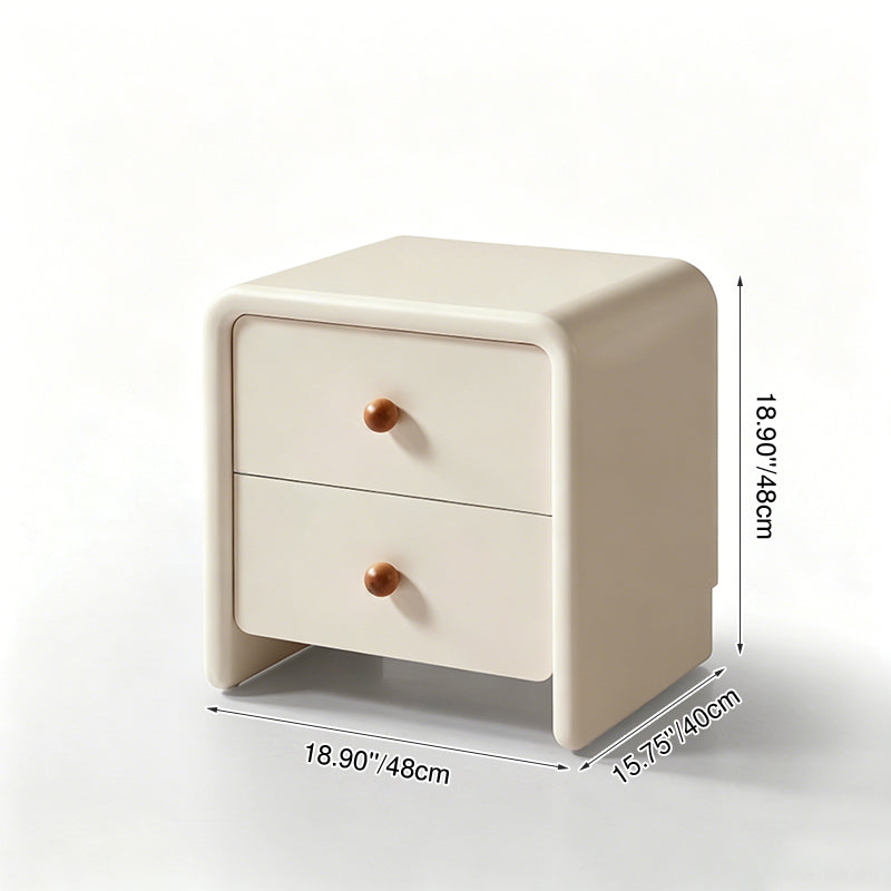 Modern Minimalist MDF Cream Nightstand - 2 Drawers Bedside Table With Rounded Corners & Open Base Storage Cabinet For Bedroom Cuvalon