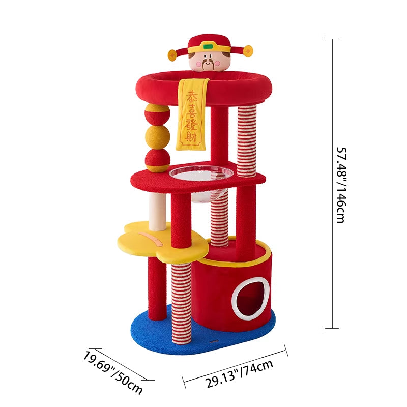 Contemporary Creative Round Medium-Density Fiberboard Velvet Fabric Hemp Rope 2-Condo 2-Perch Cat Tree For Living Room Cuvalon