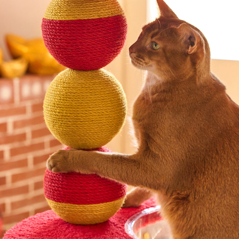Contemporary Creative Round Medium-Density Fiberboard Velvet Fabric Hemp Rope 2-Condo 2-Perch Cat Tree For Living Room Cuvalon