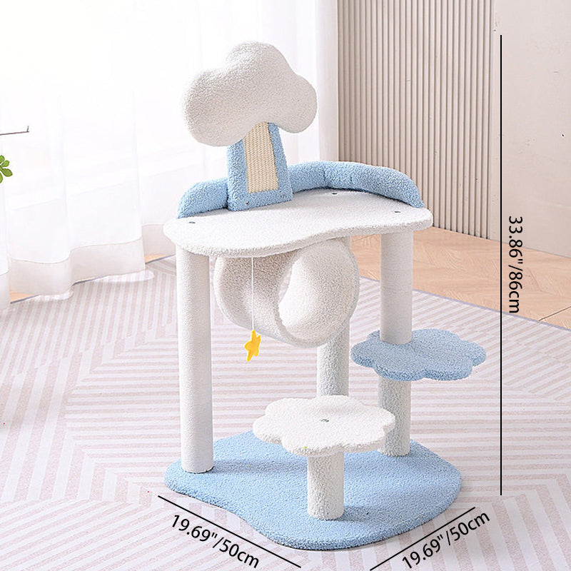 Contemporary Creative Round Medium-Density Fiberboard Velvet Fabric Hemp Rope 1-Condo 2/3-Perch Cat Tree For Living Room Cuvalon