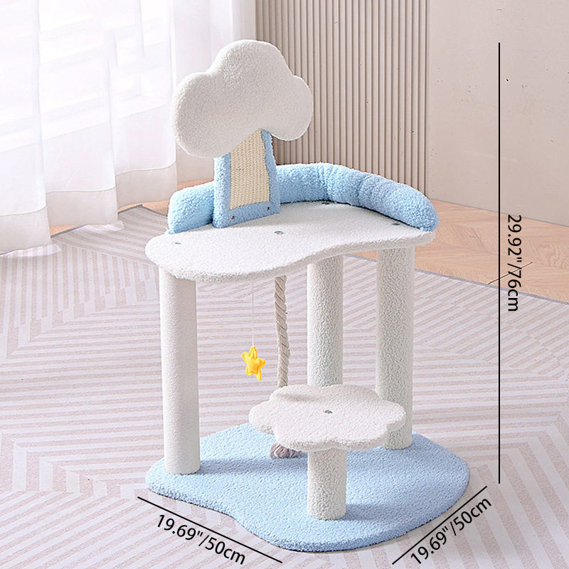 Contemporary Creative Round Medium-Density Fiberboard Velvet Fabric Hemp Rope 1-Condo 2/3-Perch Cat Tree For Living Room Cuvalon