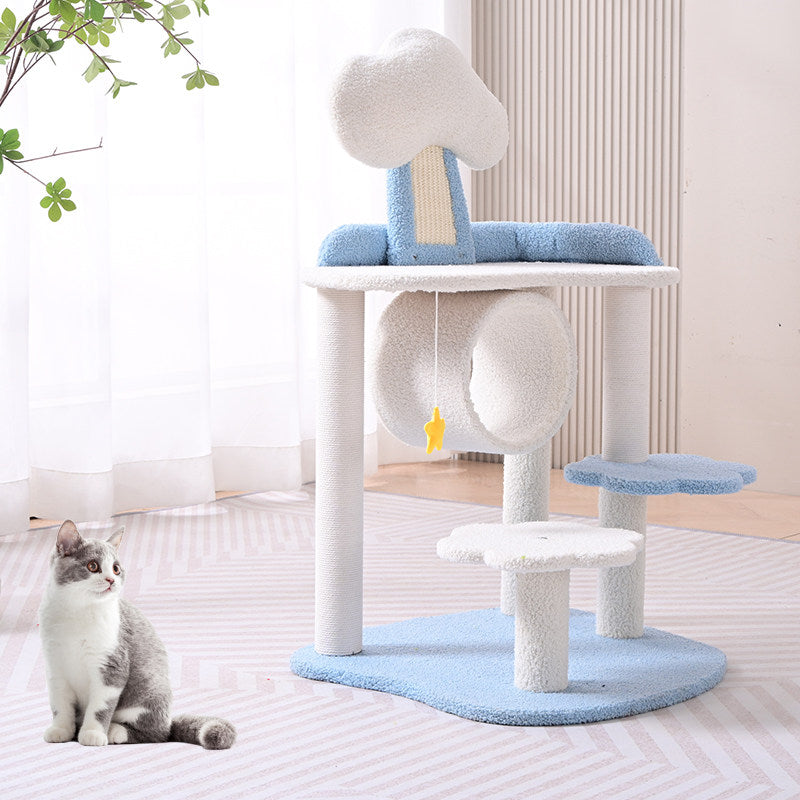Contemporary Creative Round Medium-Density Fiberboard Velvet Fabric Hemp Rope 1-Condo 2/3-Perch Cat Tree For Living Room Cuvalon