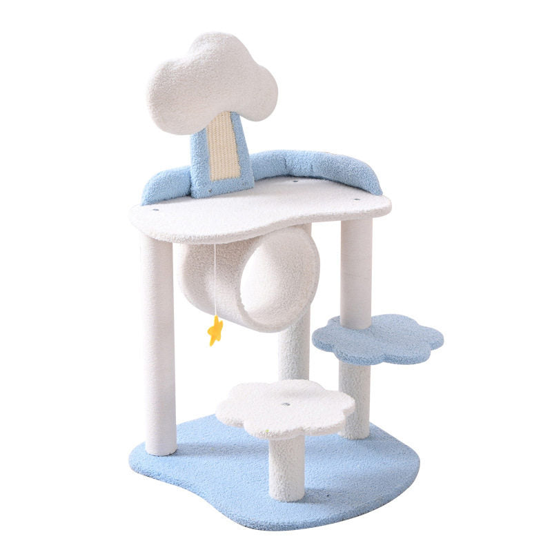 Contemporary Creative Round Medium-Density Fiberboard Velvet Fabric Hemp Rope 1-Condo 2/3-Perch Cat Tree For Living Room Cuvalon