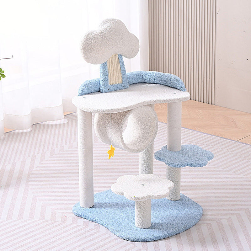 Contemporary Creative Round Medium-Density Fiberboard Velvet Fabric Hemp Rope 1-Condo 2/3-Perch Cat Tree For Living Room Cuvalon