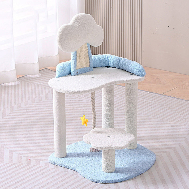 Contemporary Creative Round Medium-Density Fiberboard Velvet Fabric Hemp Rope 1-Condo 2/3-Perch Cat Tree For Living Room Cuvalon
