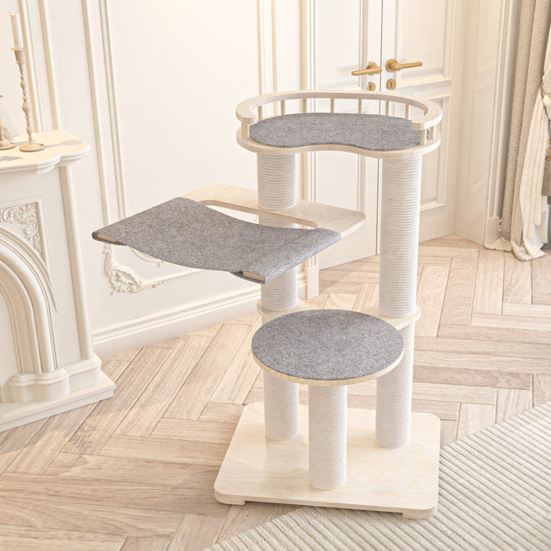 Contemporary Scandinavian Round Plywood Felt Paper Rope Cat Tree For Bedroom Cuvalon