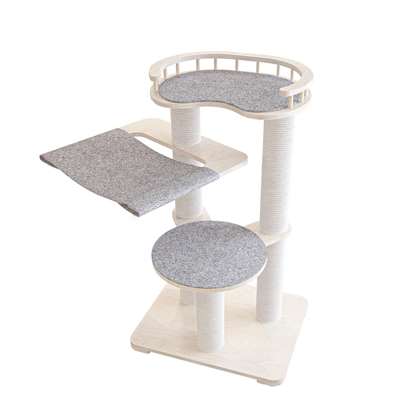 Contemporary Scandinavian Round Plywood Felt Paper Rope Cat Tree For Bedroom Cuvalon