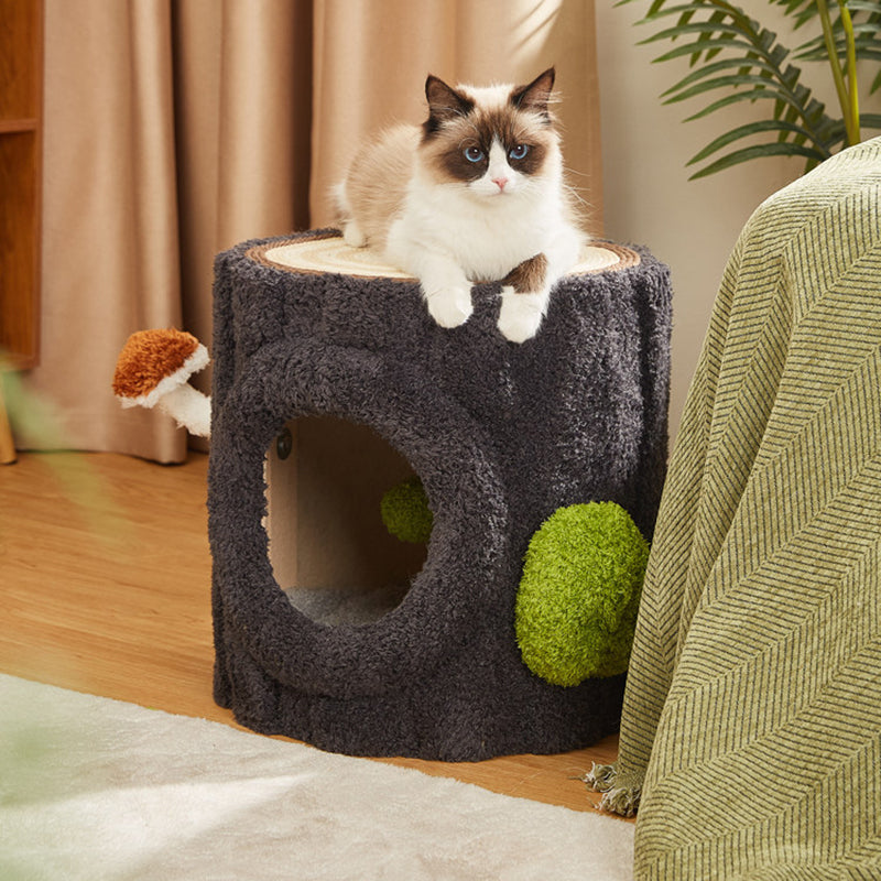 Contemporary Creative Round Medium-Density Fiberboard Velvet Fabric Sisal 1/2-Condo 1-Perch Cat Tree For Bedroom Cuvalon