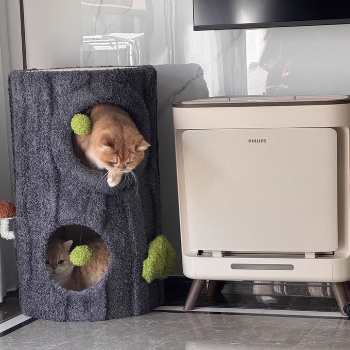 Contemporary Creative Round Medium-Density Fiberboard Velvet Fabric Sisal 1/2-Condo 1-Perch Cat Tree For Bedroom Cuvalon