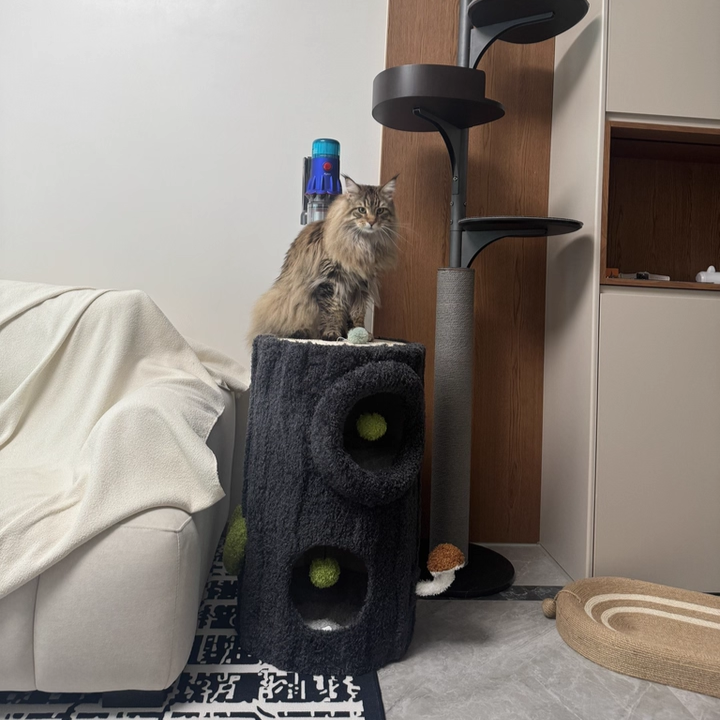 Contemporary Creative Round Medium-Density Fiberboard Velvet Fabric Sisal 1/2-Condo 1-Perch Cat Tree For Bedroom Cuvalon