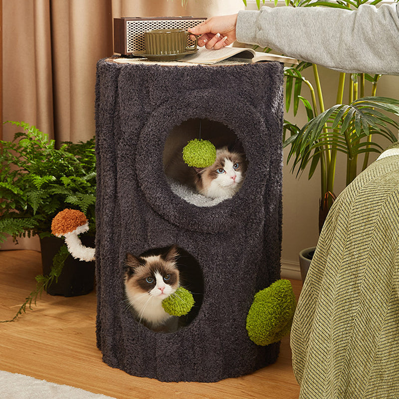 Contemporary Creative Round Medium-Density Fiberboard Velvet Fabric Sisal 1/2-Condo 1-Perch Cat Tree For Bedroom Cuvalon