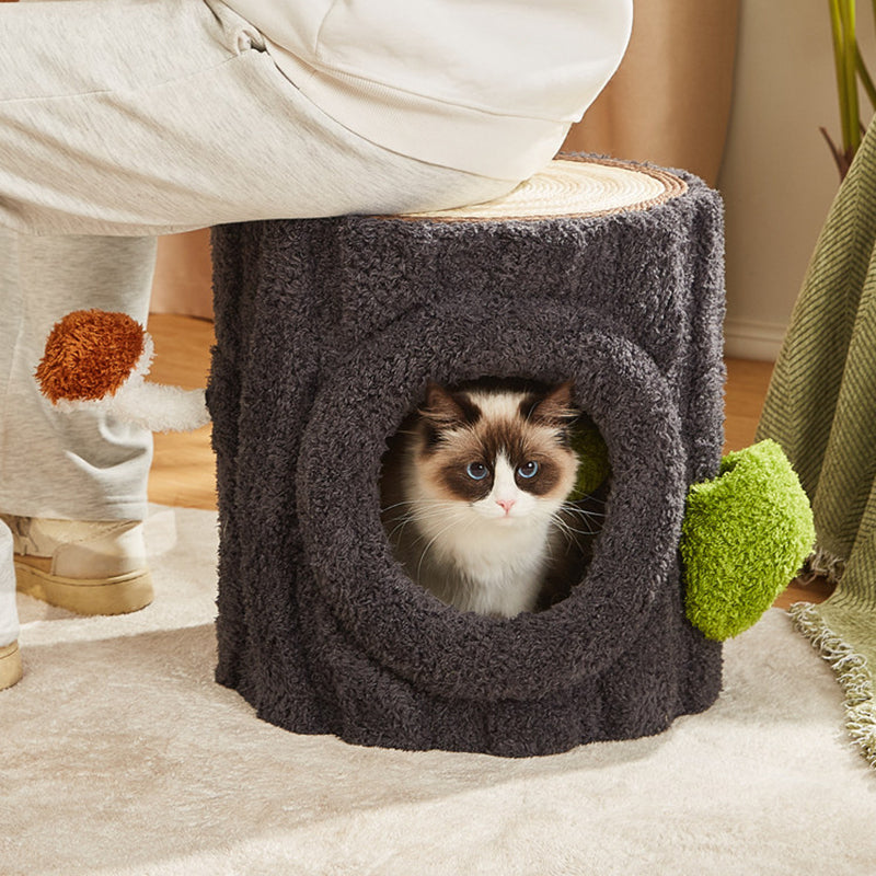 Contemporary Creative Round Medium-Density Fiberboard Velvet Fabric Sisal 1/2-Condo 1-Perch Cat Tree For Bedroom Cuvalon