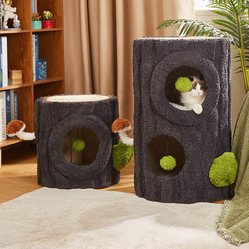 Contemporary Creative Round Medium-Density Fiberboard Velvet Fabric Sisal 1/2-Condo 1-Perch Cat Tree For Bedroom Cuvalon