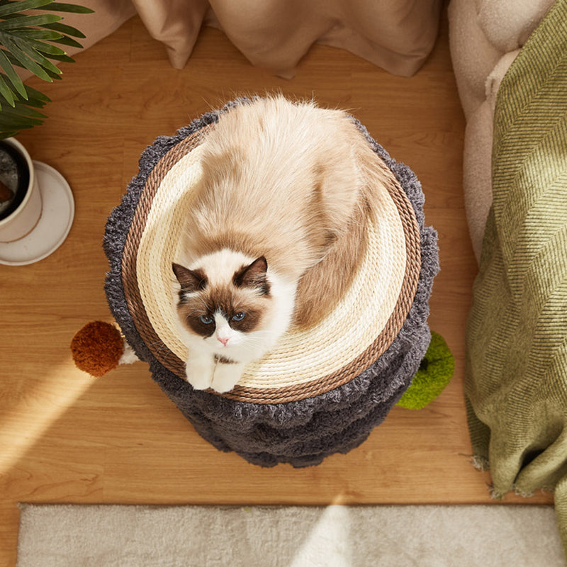 Contemporary Creative Round Medium-Density Fiberboard Velvet Fabric Sisal 1/2-Condo 1-Perch Cat Tree For Bedroom Cuvalon