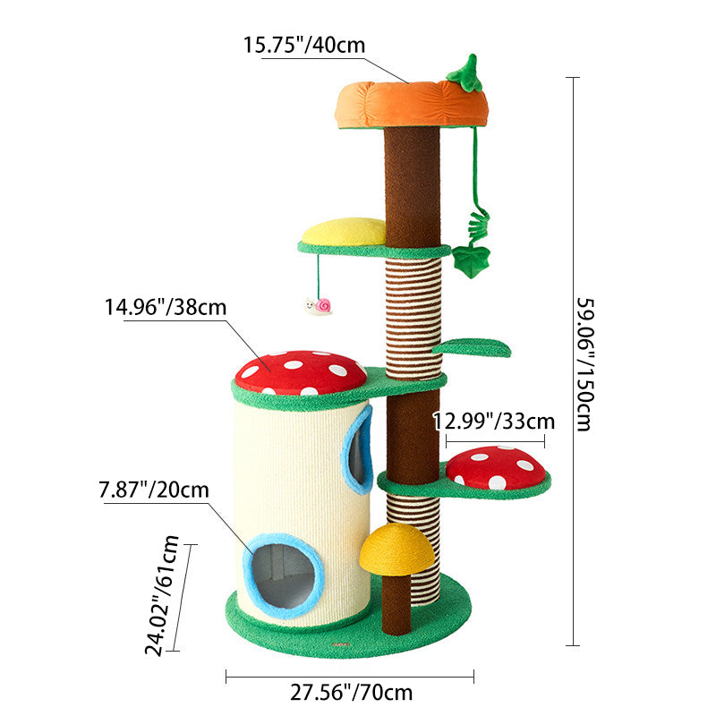 Contemporary Creative Round Particleboard Paper Tube Corduroy Hemp Rope 2-Condo 4-Perch Cat Tree For Bedroom Cuvalon