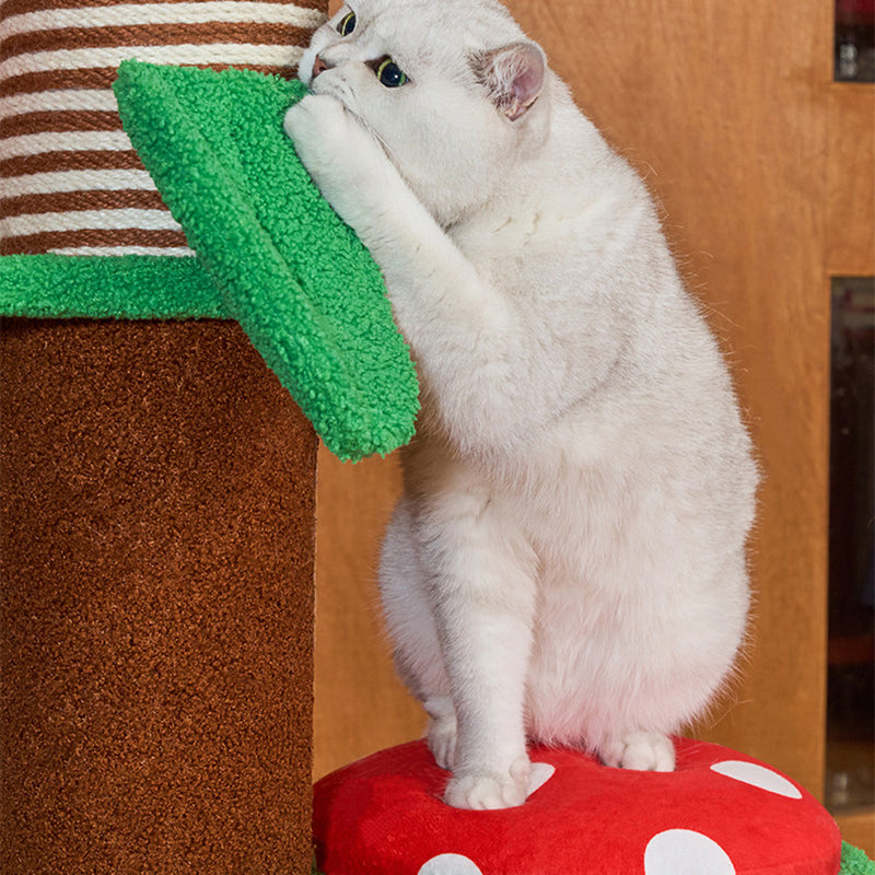 Contemporary Creative Round Particleboard Paper Tube Corduroy Hemp Rope 2-Condo 4-Perch Cat Tree For Bedroom Cuvalon