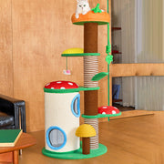 Contemporary Creative Round Particleboard Paper Tube Corduroy Hemp Rope 2-Condo 4-Perch Cat Tree For Bedroom Cuvalon