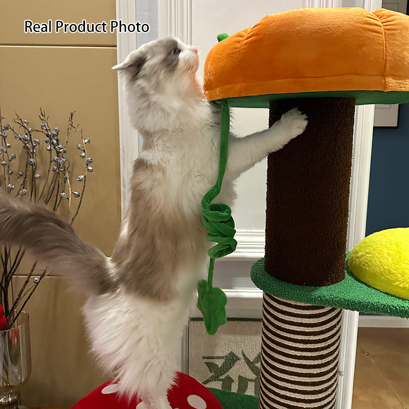 Contemporary Creative Round Particleboard Paper Tube Corduroy Hemp Rope 2-Condo 4-Perch Cat Tree For Bedroom Cuvalon
