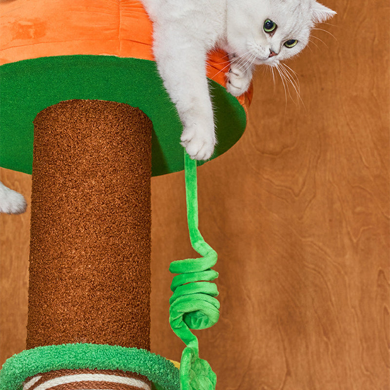 Contemporary Creative Round Particleboard Paper Tube Corduroy Hemp Rope 2-Condo 4-Perch Cat Tree For Bedroom Cuvalon