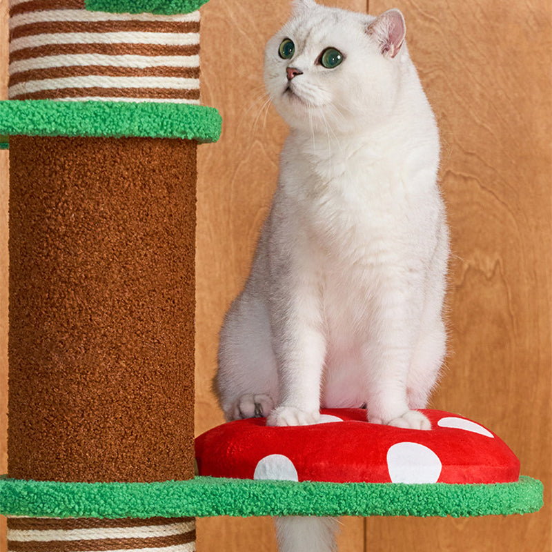 Contemporary Creative Round Particleboard Paper Tube Corduroy Hemp Rope 2-Condo 4-Perch Cat Tree For Bedroom Cuvalon