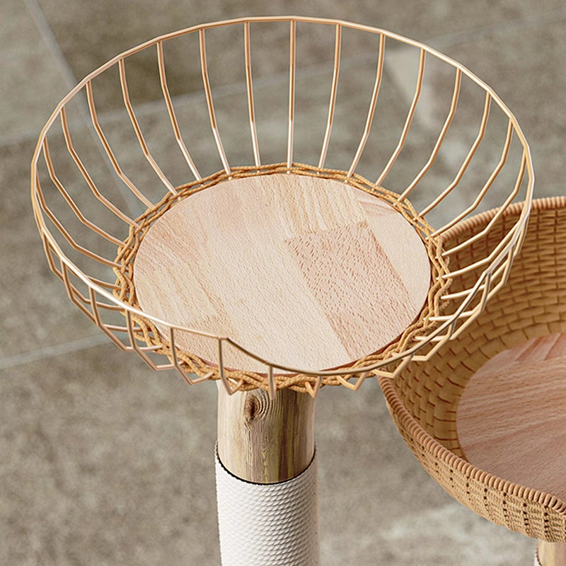 Traditional Japanese Round Rubberwood Natural Fruitwood Sisal 1-Condo 2-Perch Cat Tree For Bedroom Cuvalon