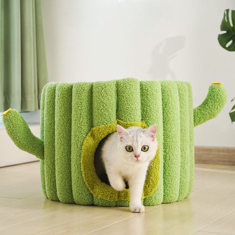 Contemporary Creative Round Velvet Fabric Hemp Rope 1-Condo Cat Bed For Bedroom Cuvalon