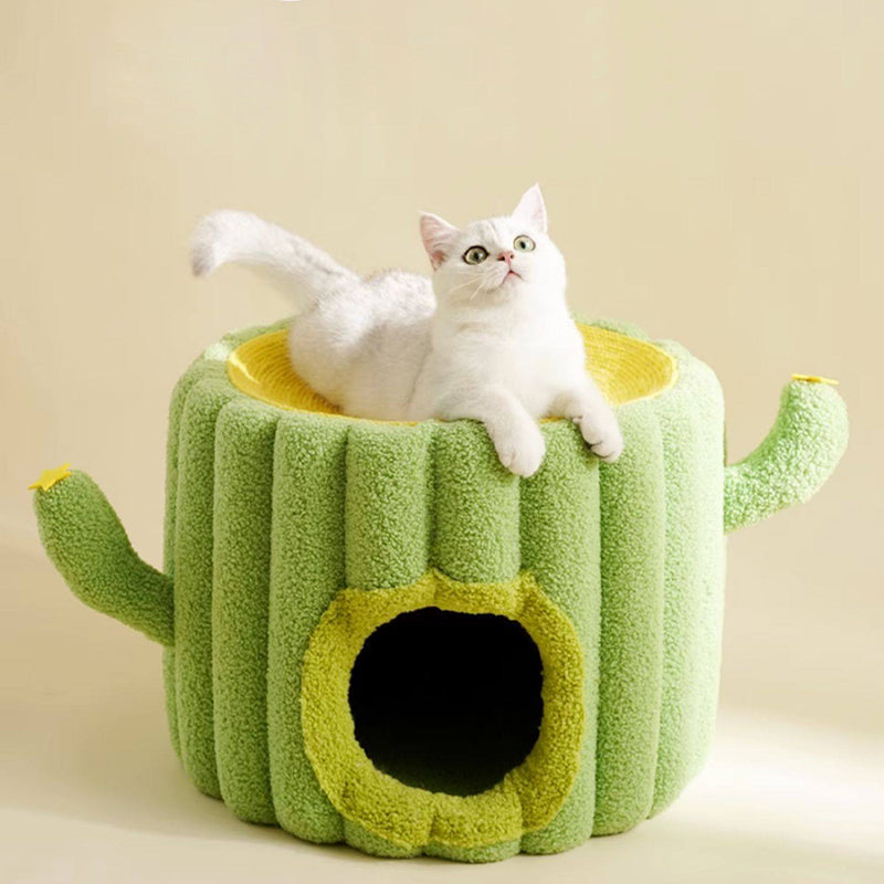 Contemporary Creative Round Velvet Fabric Hemp Rope 1-Condo Cat Bed For Bedroom Cuvalon