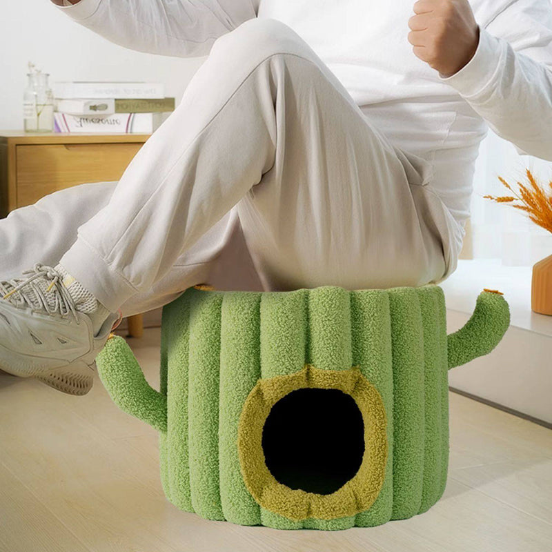 Contemporary Creative Round Velvet Fabric Hemp Rope 1-Condo Cat Bed For Bedroom Cuvalon
