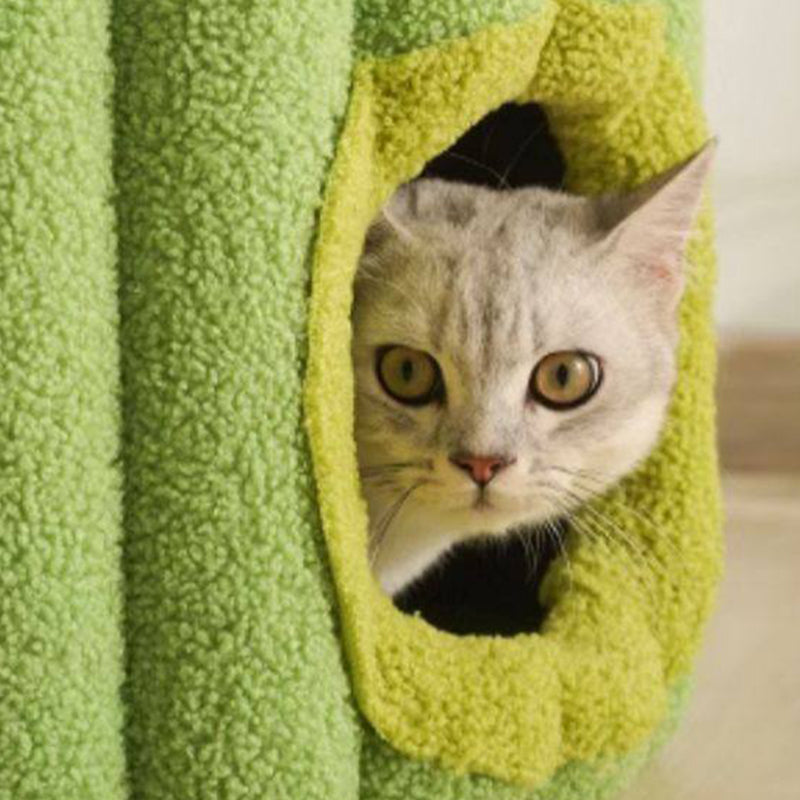 Contemporary Creative Round Velvet Fabric Hemp Rope 1-Condo Cat Bed For Bedroom Cuvalon