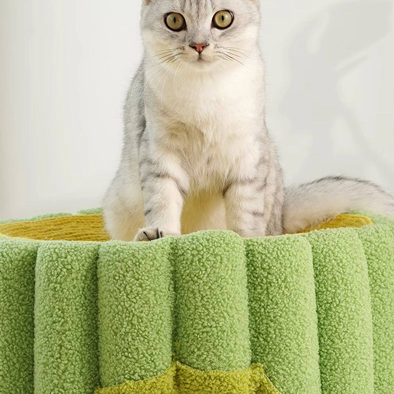Contemporary Creative Round Velvet Fabric Hemp Rope 1-Condo Cat Bed For Bedroom Cuvalon