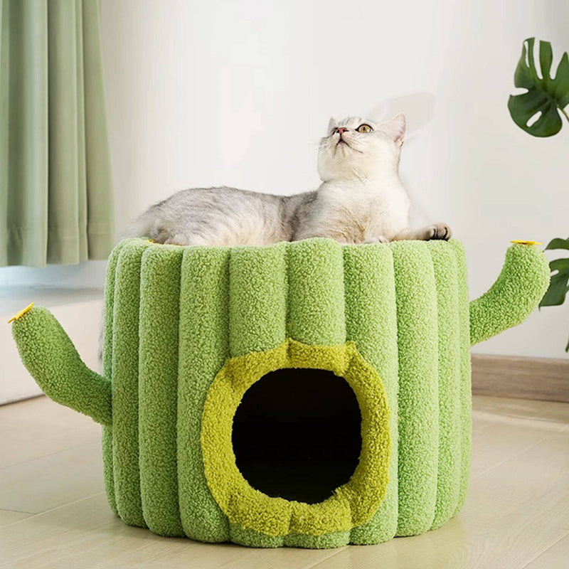 Contemporary Creative Round Velvet Fabric Hemp Rope 1-Condo Cat Bed For Bedroom Cuvalon