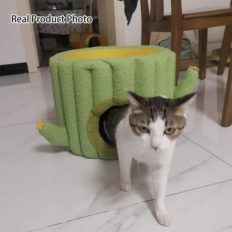 Contemporary Creative Round Velvet Fabric Hemp Rope 1-Condo Cat Bed For Bedroom Cuvalon