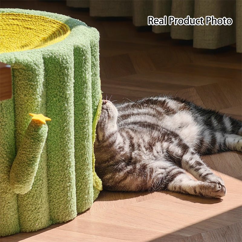 Contemporary Creative Round Velvet Fabric Hemp Rope 1-Condo Cat Bed For Bedroom Cuvalon