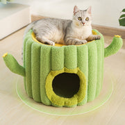 Contemporary Creative Round Velvet Fabric Hemp Rope 1-Condo Cat Bed For Bedroom Cuvalon