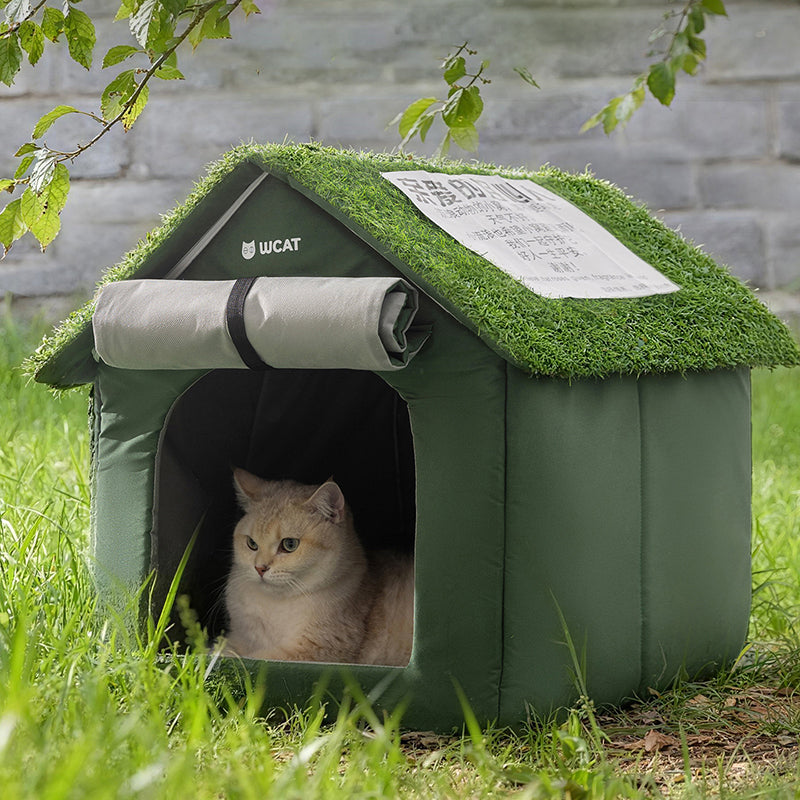 Contemporary Creative House-Shaped Oxford Fabric Non-Woven Fabric Anti-Slip Dotted Fabric PE Outdoor Waterproof Cat Bed Dog Bed With Door Curtain For Garden Cuvalon